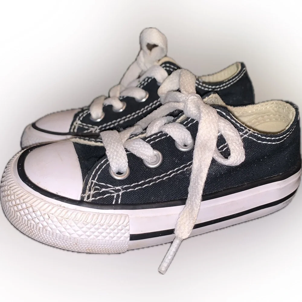 Converse All Star Rubber Cap Toe Toddler Baby Black White Lace Up Sneakers 5